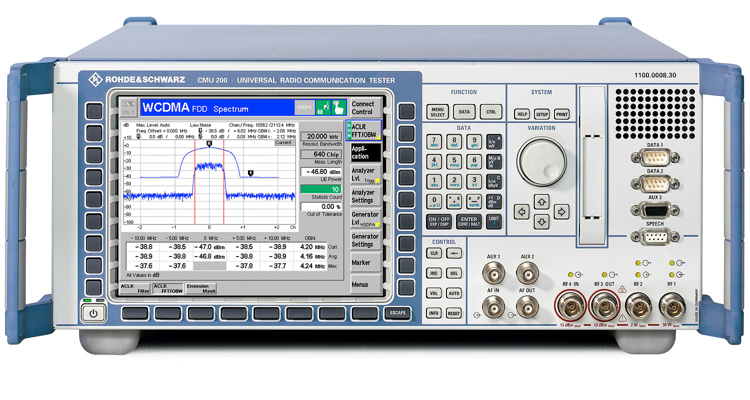 Rohde and Schwarz CMU200 communication tester on workbench